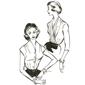 1950's Sewing Pattern: Women's Blouse Tops with Stole  - Bust 38” (97cm)