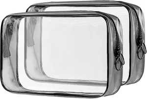 2 Pack Large Clear Makeup Bags 8.5 inch, TSA Approved Toiletry Bag, Carry-on Water-resistant Clear Cosmetic Bags Clear Travel Bags Fit Travel Essentials, Travel Size Toiletries Bag
