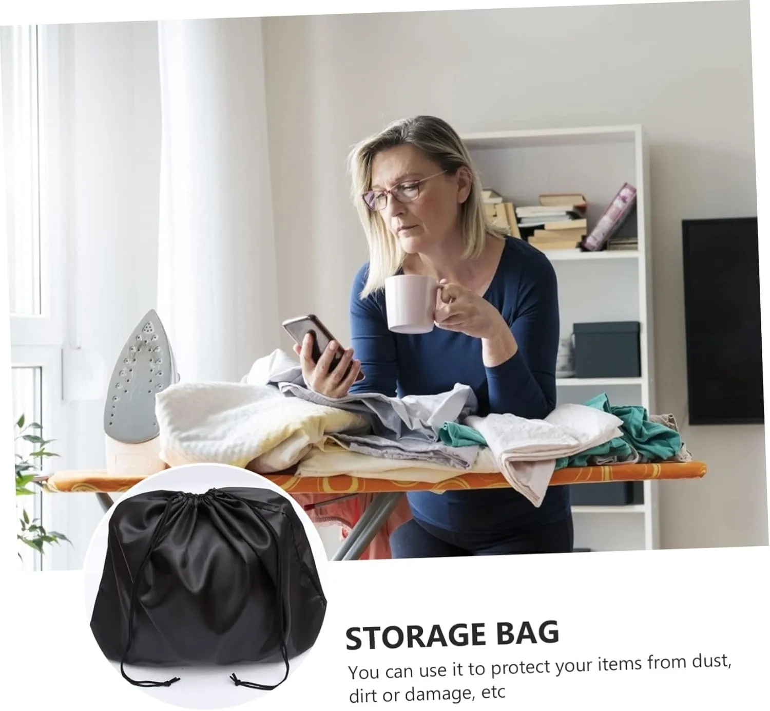 2 Pack Silk Drawstring Storage Bag Large Capacity Household Bag Black Sturdy Rope and Easy to Close Design