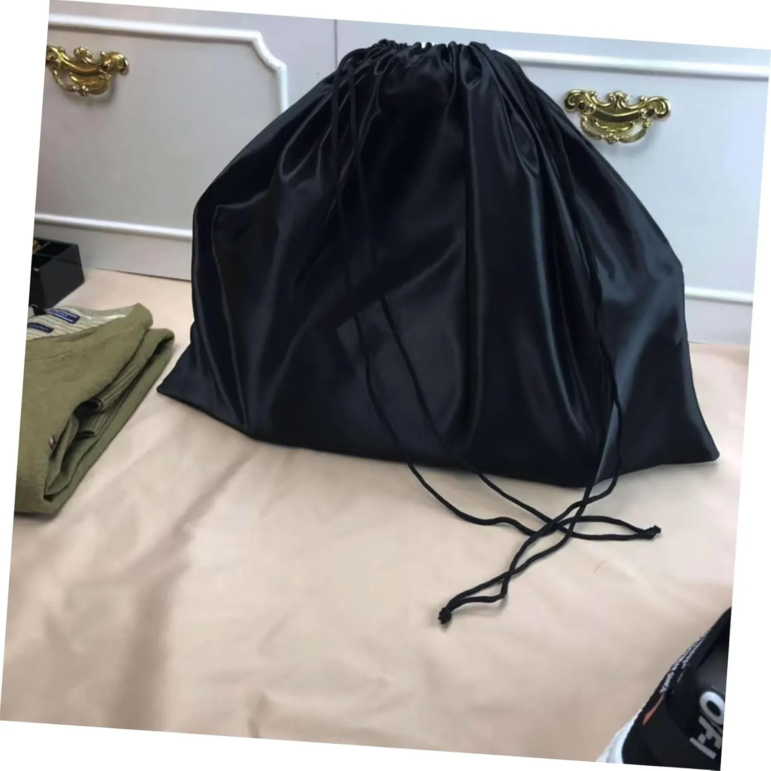2 Pack Silk Drawstring Storage Bag Large Capacity Household Bag Black Sturdy Rope and Easy to Close Design
