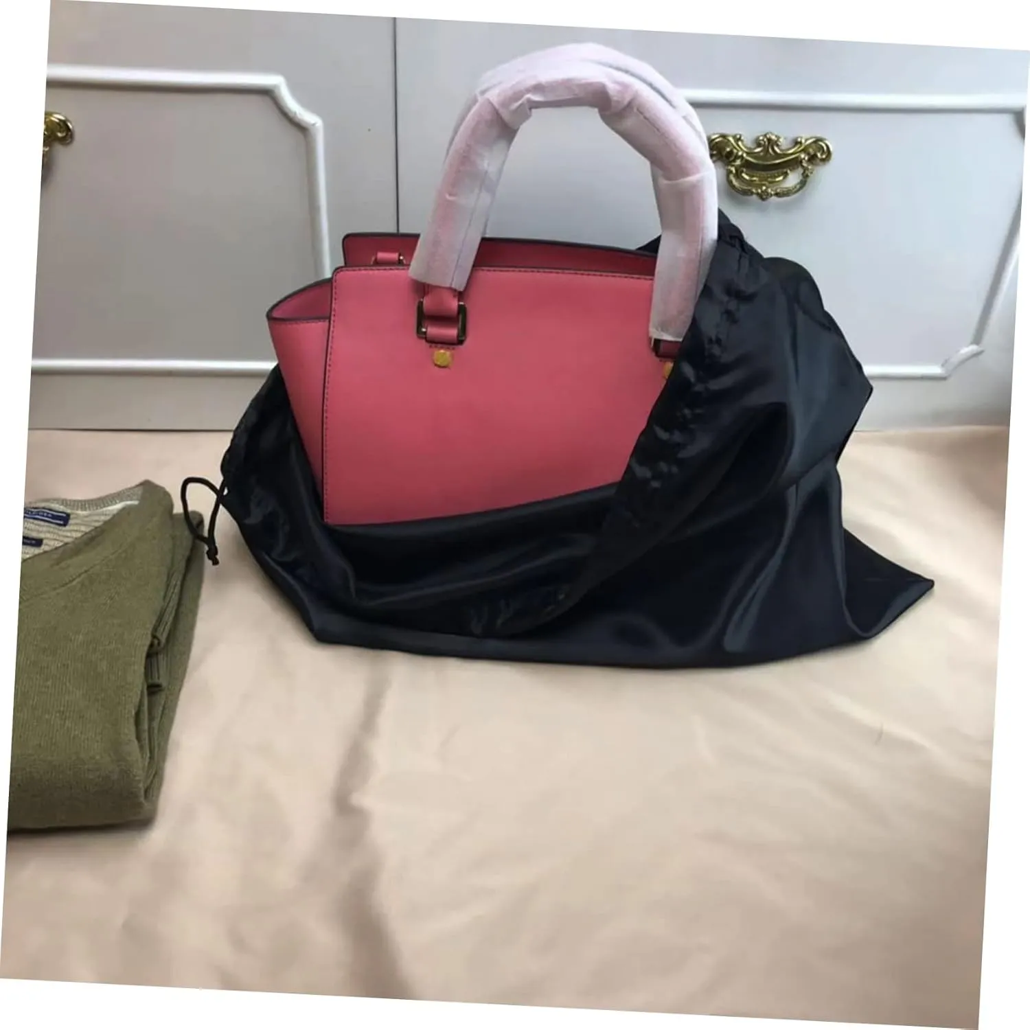 2 Pack Silk Drawstring Storage Bag Large Capacity Household Bag Black Sturdy Rope and Easy to Close Design