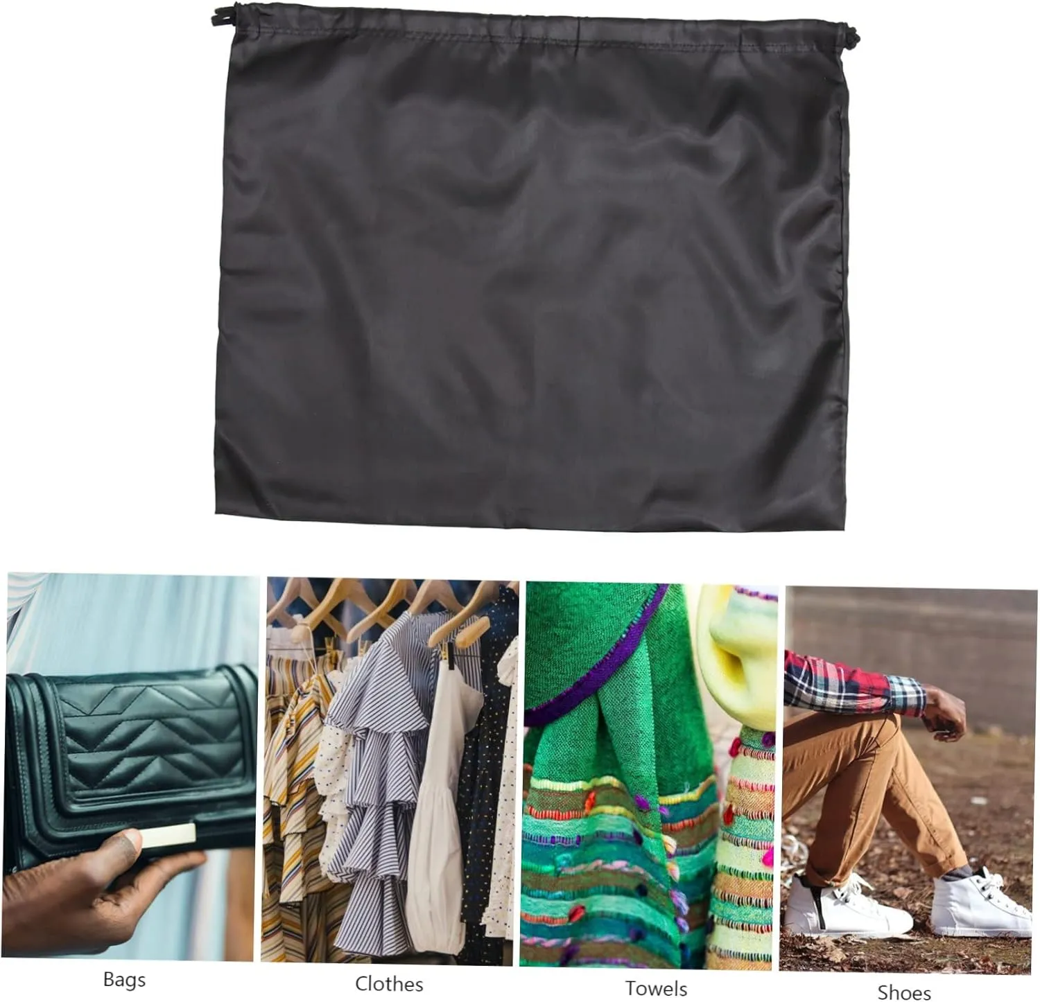 2 Pack Silk Drawstring Storage Bag Large Capacity Household Bag Black Sturdy Rope and Easy to Close Design