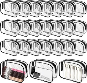 24 PCS Clear Makeup Bags Zippered Cosmetic Bag Waterproof Travel Pouch Small Bulk PVC Organizer Case Portable Transparent Toiletry Bag for Women Men Bathroom Vacation