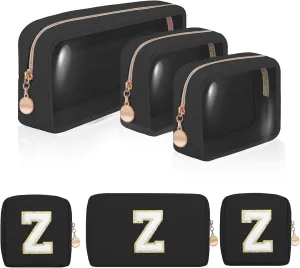 3 Pack Clear Toiletry Bag TSA Approved Organizer Portable Travel Makeup Pouch with Golden Zipper Clear Makeup Bag Cosmetic Organizer Case | Black Z
