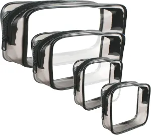 4 Pack Clear Cosmetic Bag for Travel - TSA Approved Toiletry Makeup Pouch - Carry-on Airport Airline Compliant - Portable PVC Waterproof With Zipper for Women - Quart Size Set