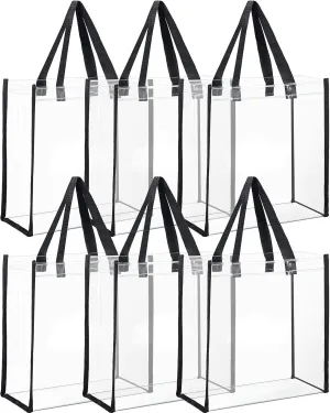 6 Packs Stadium Approved Clear Tote Bag Clear Plastic Tote Bags with Handles Clear Stadium Bag Clear Beach Bag Purse Transparent Bag See Through Tote Bag for Work Sports Concert 12 x 12 x 6 Inch
