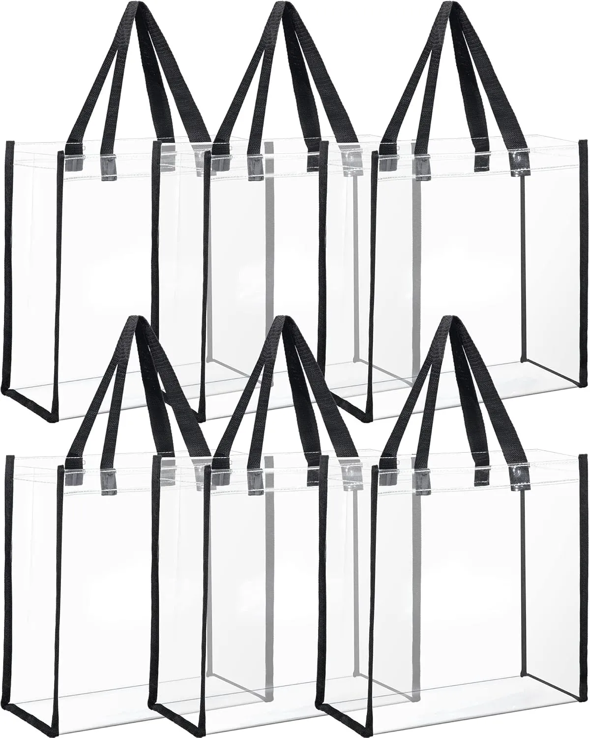 6 Packs Stadium Approved Clear Tote Bag Clear Plastic Tote Bags with Handles Clear Stadium Bag Clear Beach Bag Purse Transparent Bag See Through Tote Bag for Work Sports Concert 12 x 12 x 6 Inch
