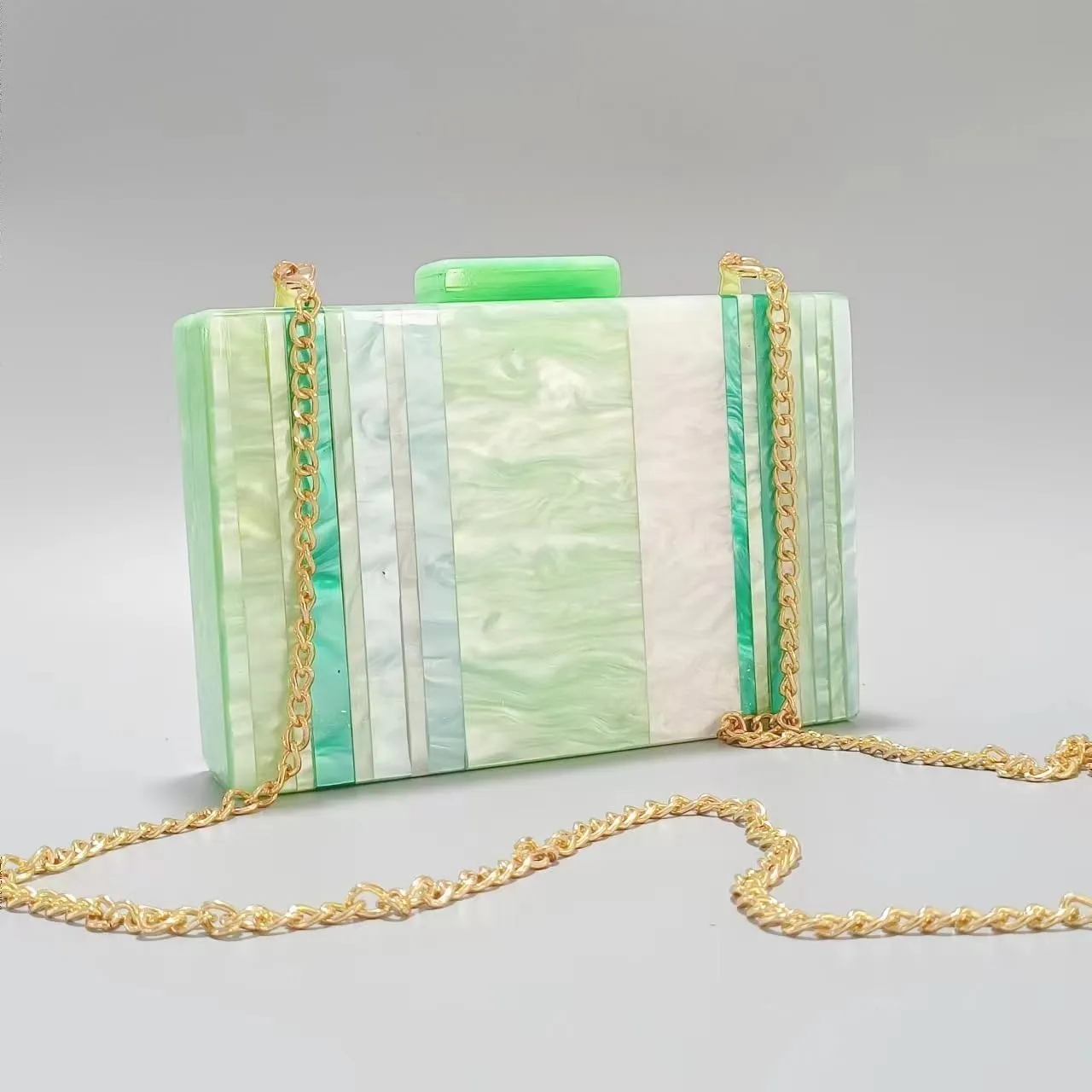 Acrylic Evening Bags Multicolor Geometric Pattern Box Clutch Marble Purse and Handbags Trendy Party Crossbody Bag