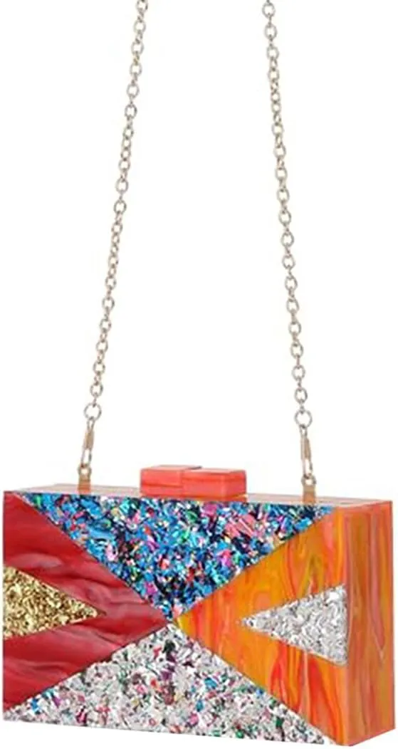 Acrylic Evening Bags Multicolor Geometric Pattern Box Clutch Marble Purse and Handbags Trendy Party Crossbody Bag