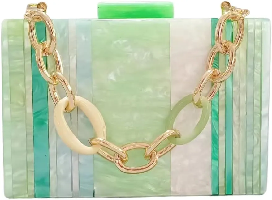 Acrylic Evening Bags Multicolor Geometric Pattern Box Clutch Marble Purse and Handbags Trendy Party Crossbody Bag