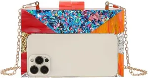 Acrylic Evening Bags Multicolor Geometric Pattern Box Clutch Marble Purse and Handbags Trendy Party Crossbody Bag