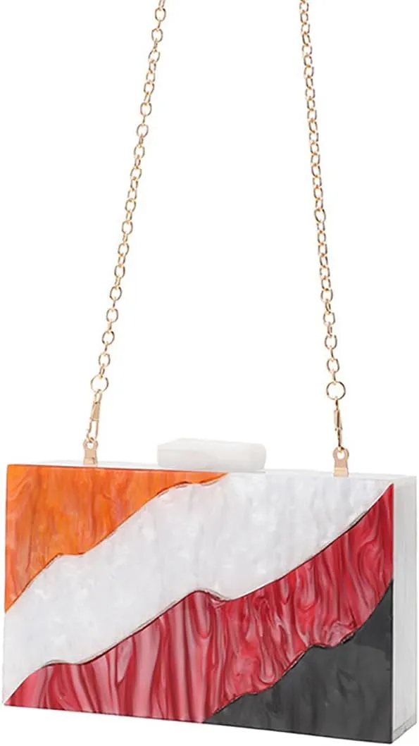 Acrylic Evening Bags Multicolor Geometric Pattern Box Clutch Marble Purse and Handbags Trendy Party Crossbody Bag