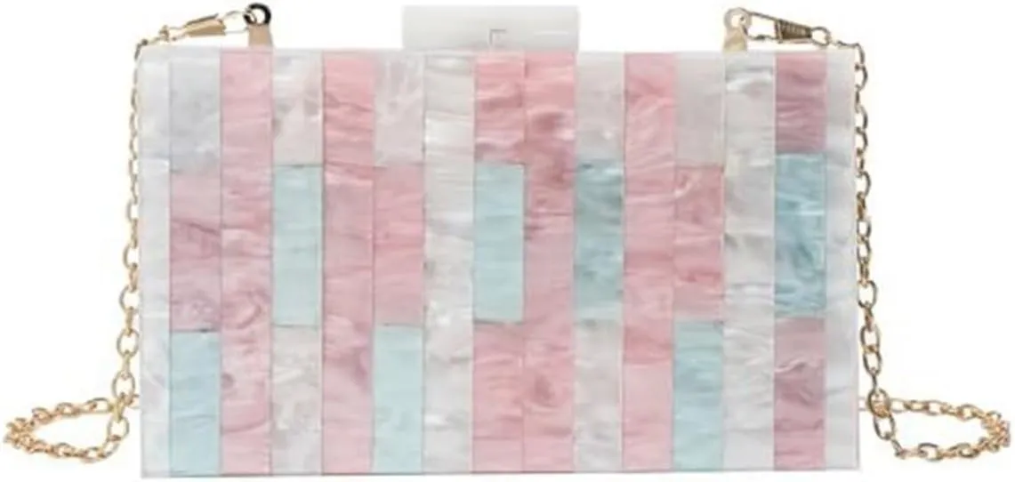 Acrylic Evening Bags Multicolor Geometric Pattern Box Clutch Marble Purse and Handbags Trendy Party Crossbody Bag