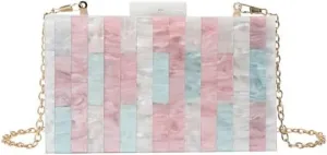 Acrylic Evening Bags Multicolor Geometric Pattern Box Clutch Marble Purse and Handbags Trendy Party Crossbody Bag