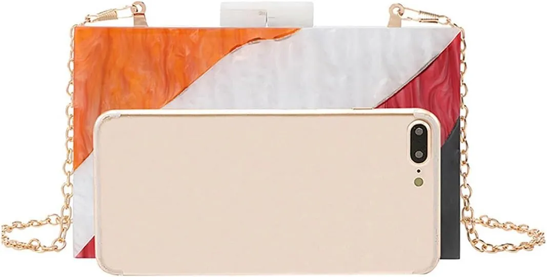 Acrylic Evening Bags Multicolor Geometric Pattern Box Clutch Marble Purse and Handbags Trendy Party Crossbody Bag