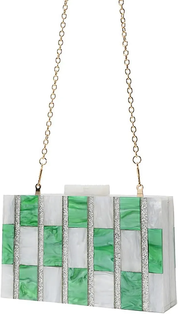 Acrylic Evening Bags Multicolor Geometric Pattern Box Clutch Marble Purse and Handbags Trendy Party Crossbody Bag