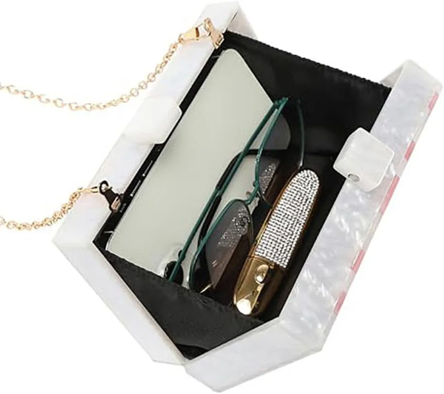 Acrylic Evening Bags Multicolor Geometric Pattern Box Clutch Marble Purse and Handbags Trendy Party Crossbody Bag