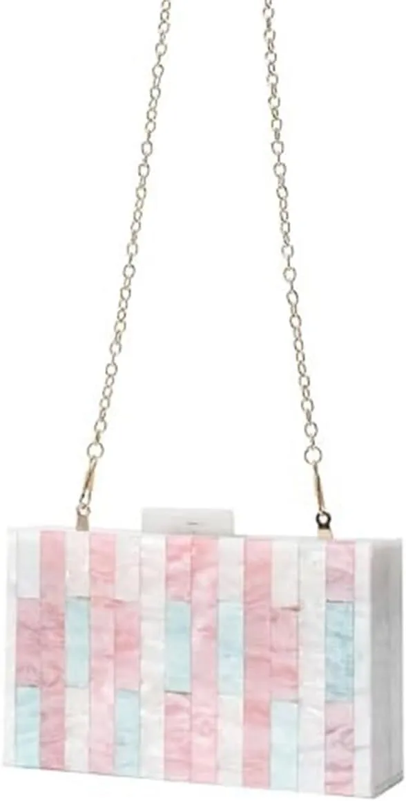 Acrylic Evening Bags Multicolor Geometric Pattern Box Clutch Marble Purse and Handbags Trendy Party Crossbody Bag