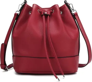 AFKOMST Leather Bucket Bags and Drawstring Crossbody Purse for Women Medium Tote and Hobo Handbags with 2 Shouder Straps