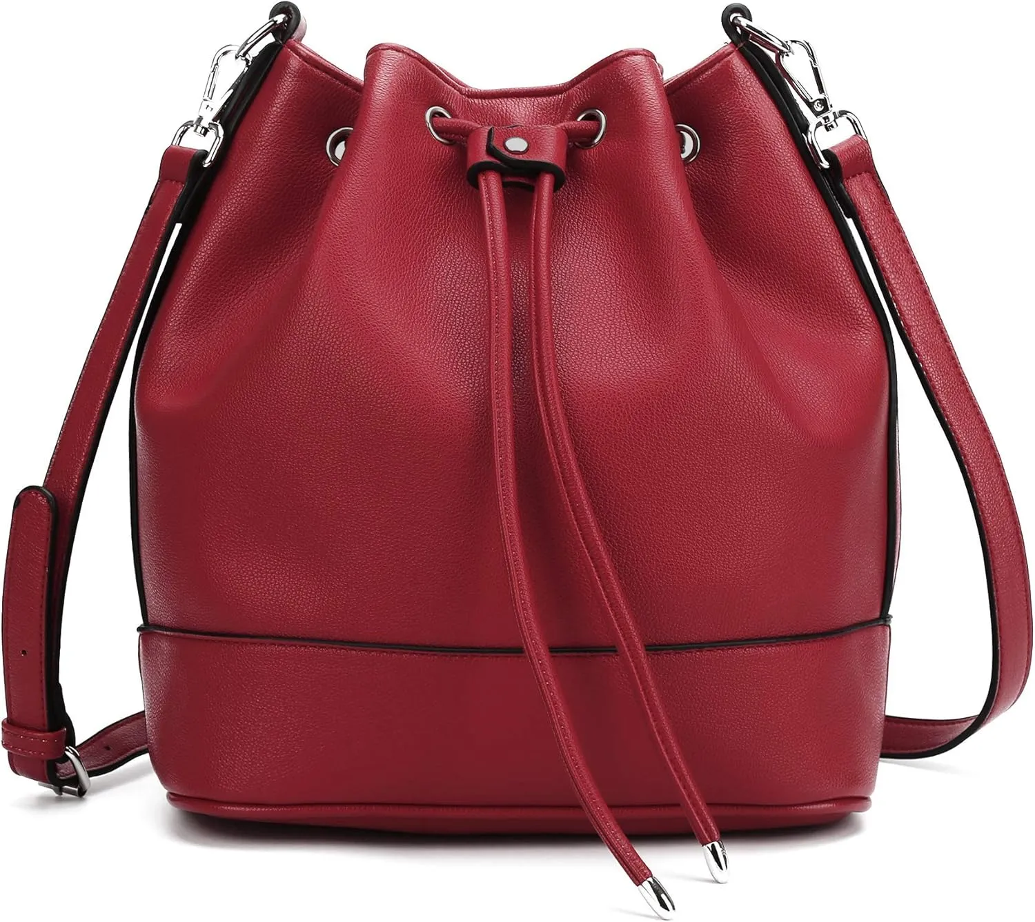 AFKOMST Leather Bucket Bags and Drawstring Crossbody Purse for Women Medium Tote and Hobo Handbags with 2 Shouder Straps
