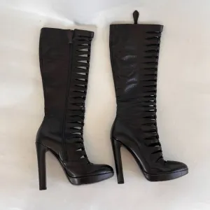 Alaia Black Leather Cutout Knee Length Boots, 37