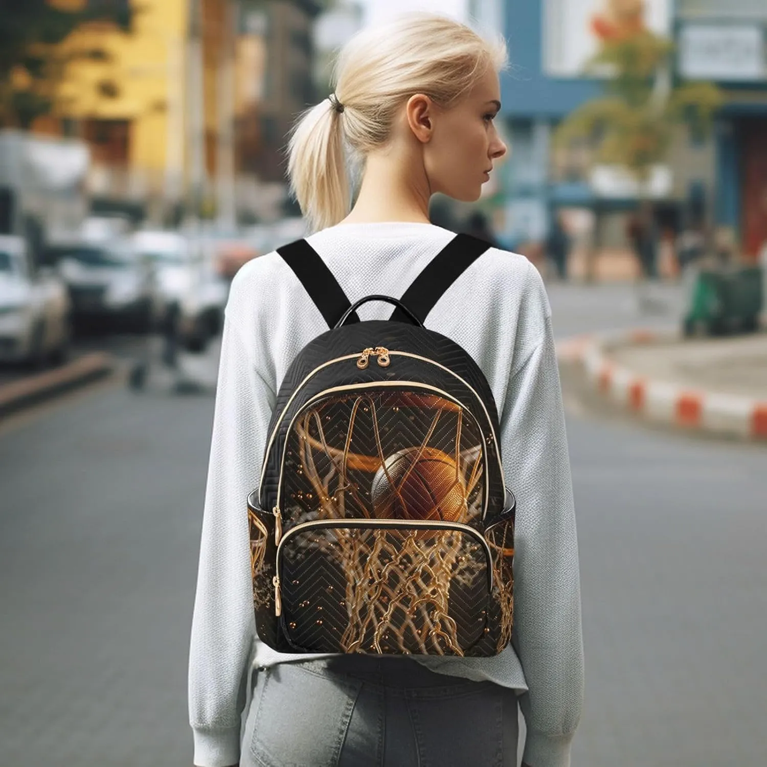 ALAZA Women Mini Backpack Purse Bag Lightweight Casual Daily Travel Backpack Abstract Basketball Ball Black Back Pack Fashion Multipurpose Shoulder Bag,S