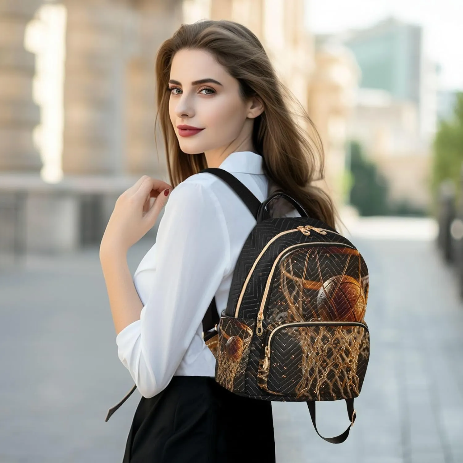 ALAZA Women Mini Backpack Purse Bag Lightweight Casual Daily Travel Backpack Abstract Basketball Ball Black Back Pack Fashion Multipurpose Shoulder Bag,S