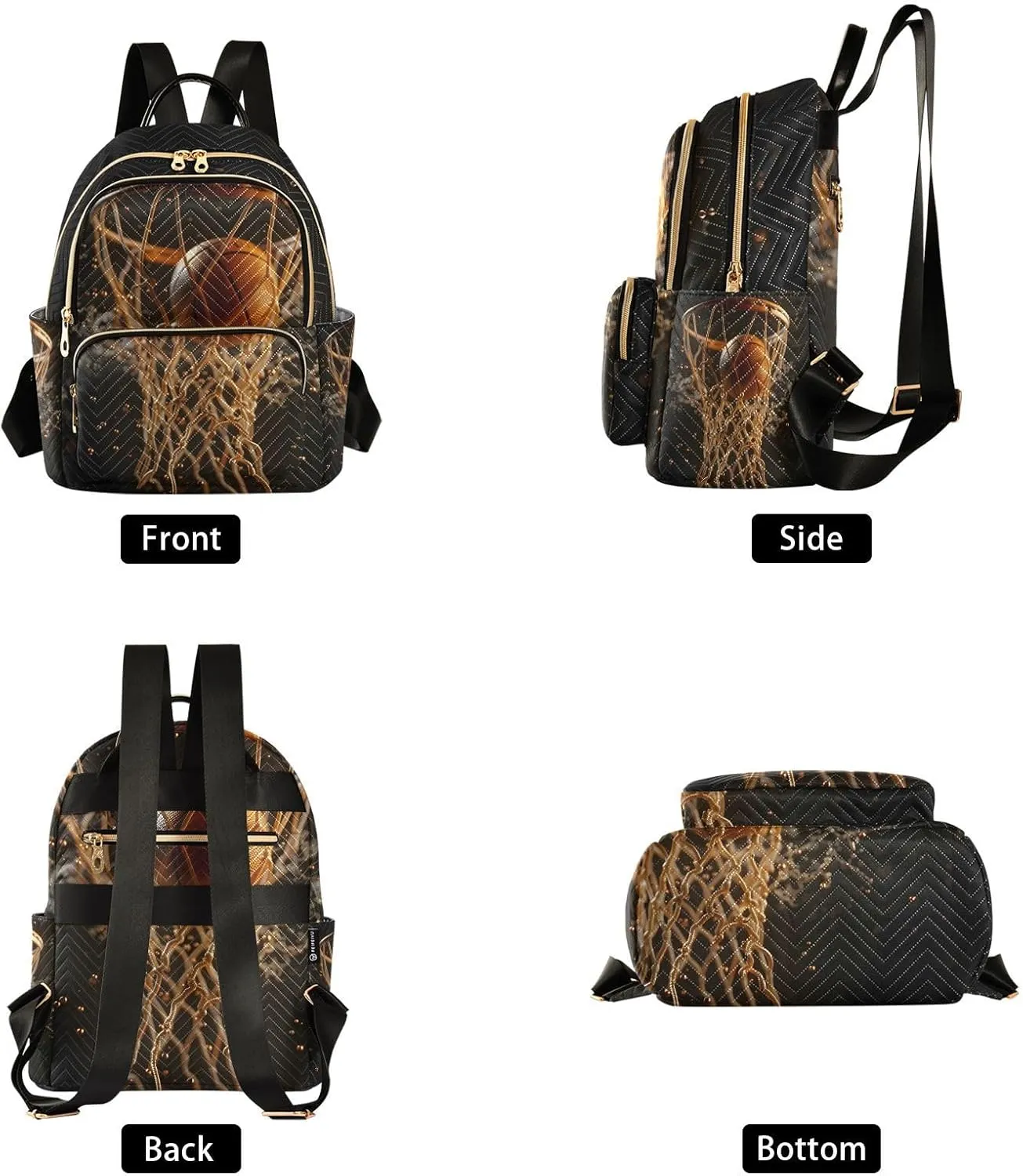 ALAZA Women Mini Backpack Purse Bag Lightweight Casual Daily Travel Backpack Abstract Basketball Ball Black Back Pack Fashion Multipurpose Shoulder Bag,S
