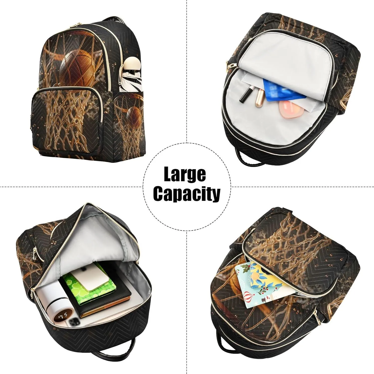 ALAZA Women Mini Backpack Purse Bag Lightweight Casual Daily Travel Backpack Abstract Basketball Ball Black Back Pack Fashion Multipurpose Shoulder Bag,S