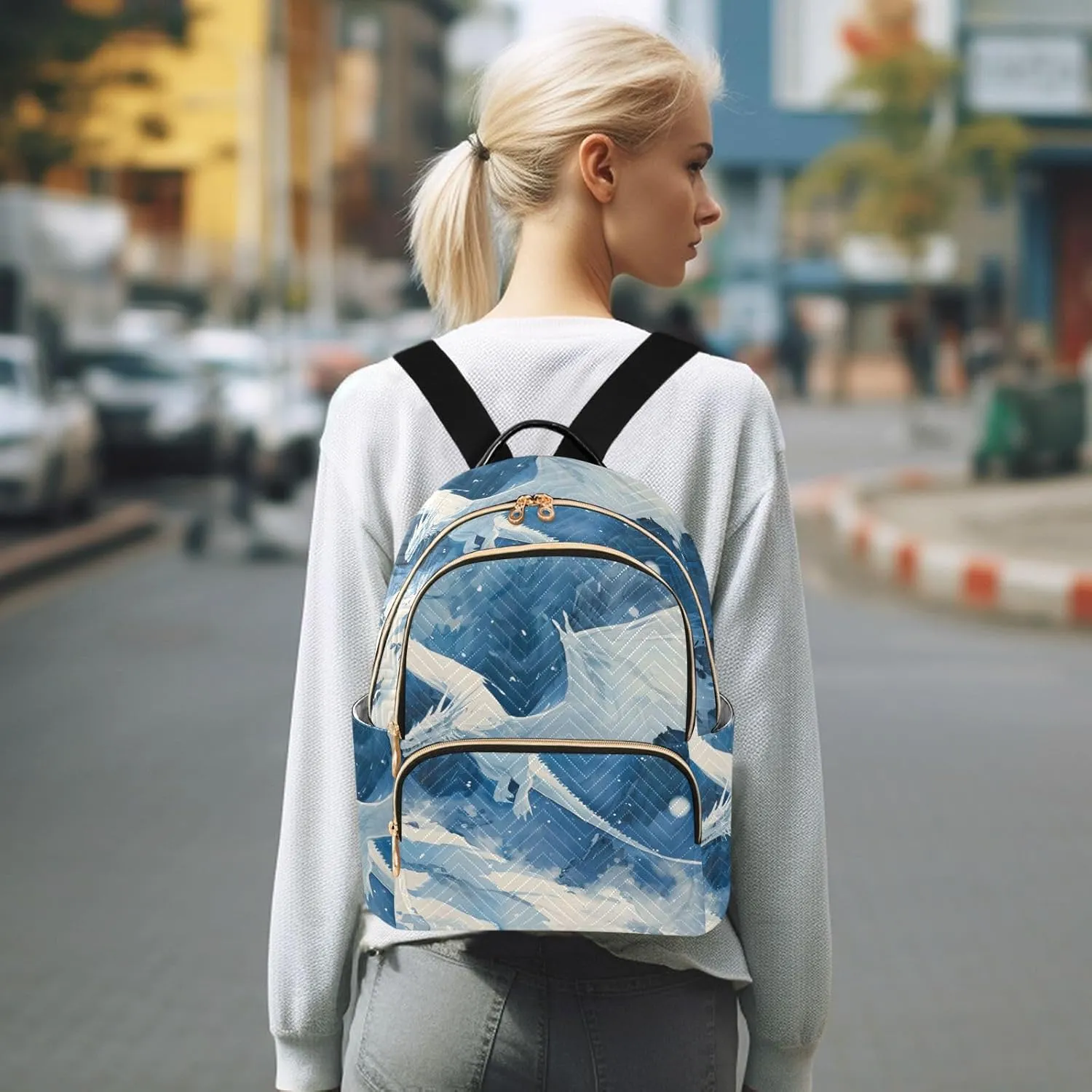 ALAZA Women Mini Backpack Purse Bag Lightweight Casual Daily Travel Backpack Abstract White Dragon Back Pack Fashion Multipurpose Shoulder Bag,S
