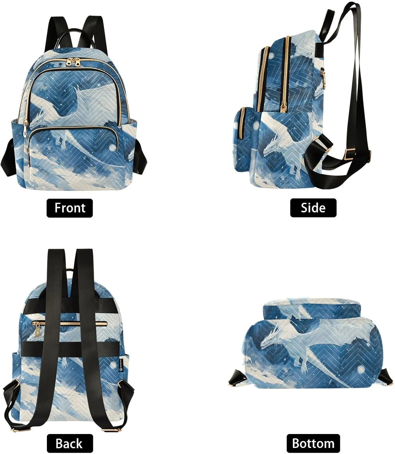 ALAZA Women Mini Backpack Purse Bag Lightweight Casual Daily Travel Backpack Abstract White Dragon Back Pack Fashion Multipurpose Shoulder Bag,S
