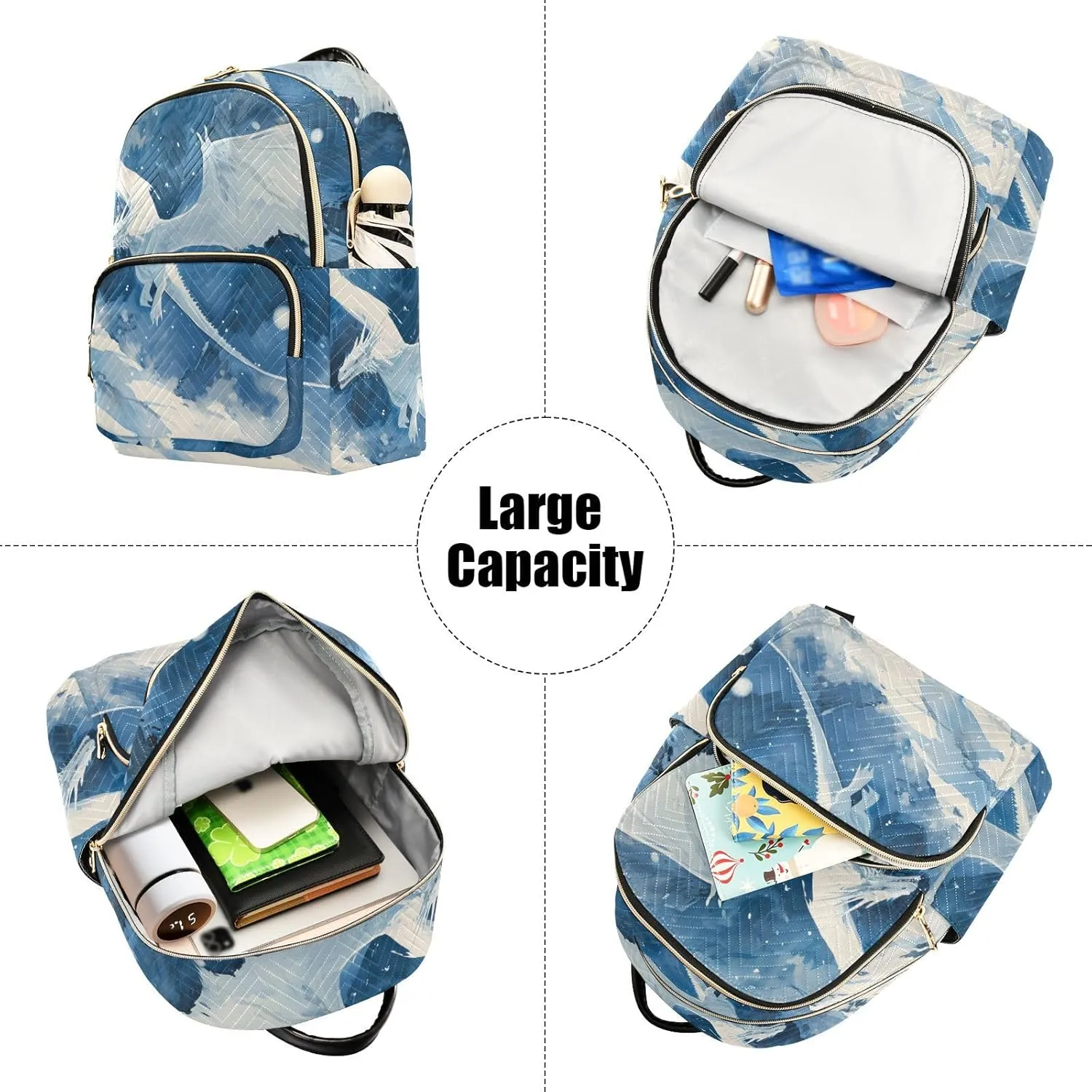 ALAZA Women Mini Backpack Purse Bag Lightweight Casual Daily Travel Backpack Abstract White Dragon Back Pack Fashion Multipurpose Shoulder Bag,S
