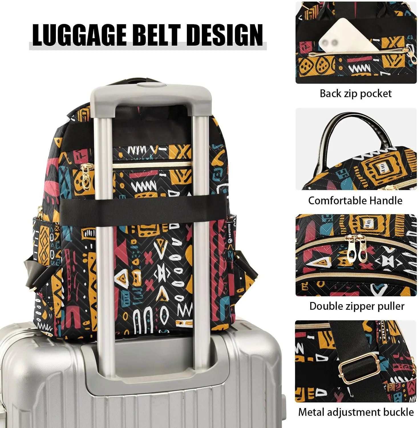 ALAZA Women Mini Backpack Purse Bag Lightweight Casual Daily Travel Backpack African Ethinic Geometric Print Back Pack Fashion Multipurpose Shoulder Bag,S