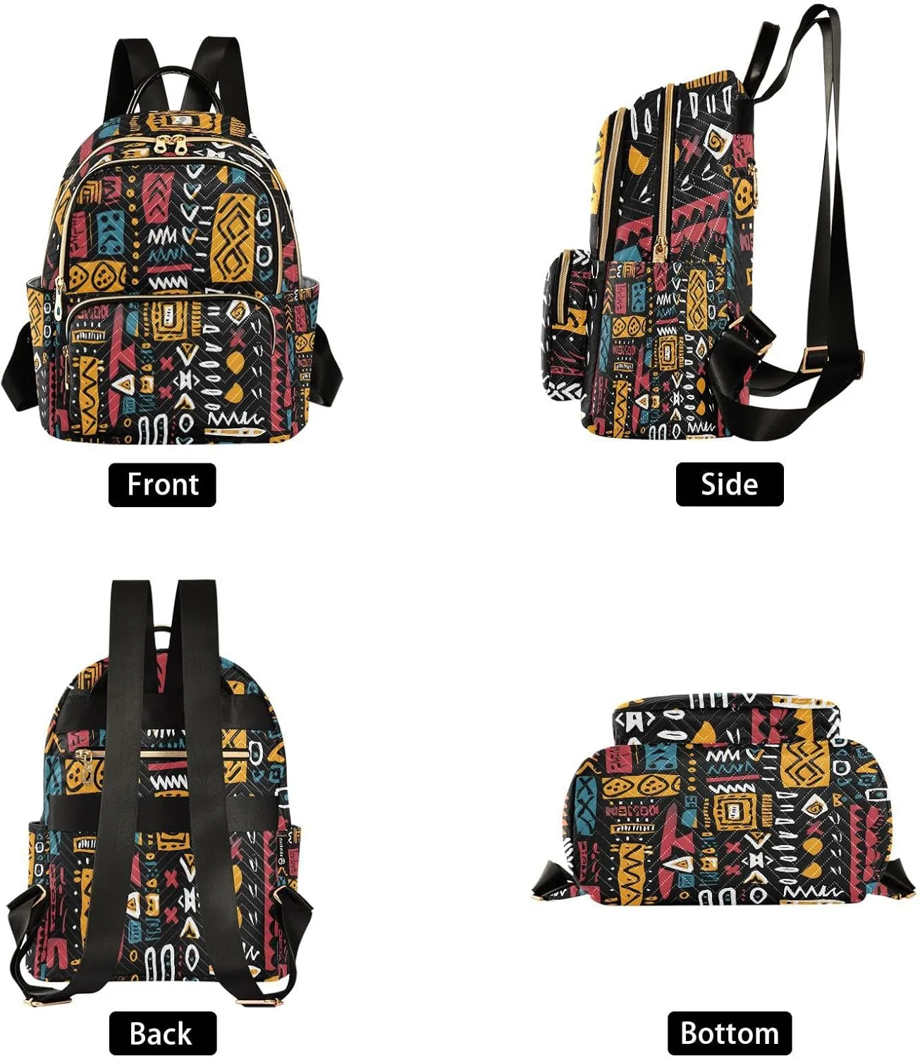 ALAZA Women Mini Backpack Purse Bag Lightweight Casual Daily Travel Backpack African Ethinic Geometric Print Back Pack Fashion Multipurpose Shoulder Bag,S