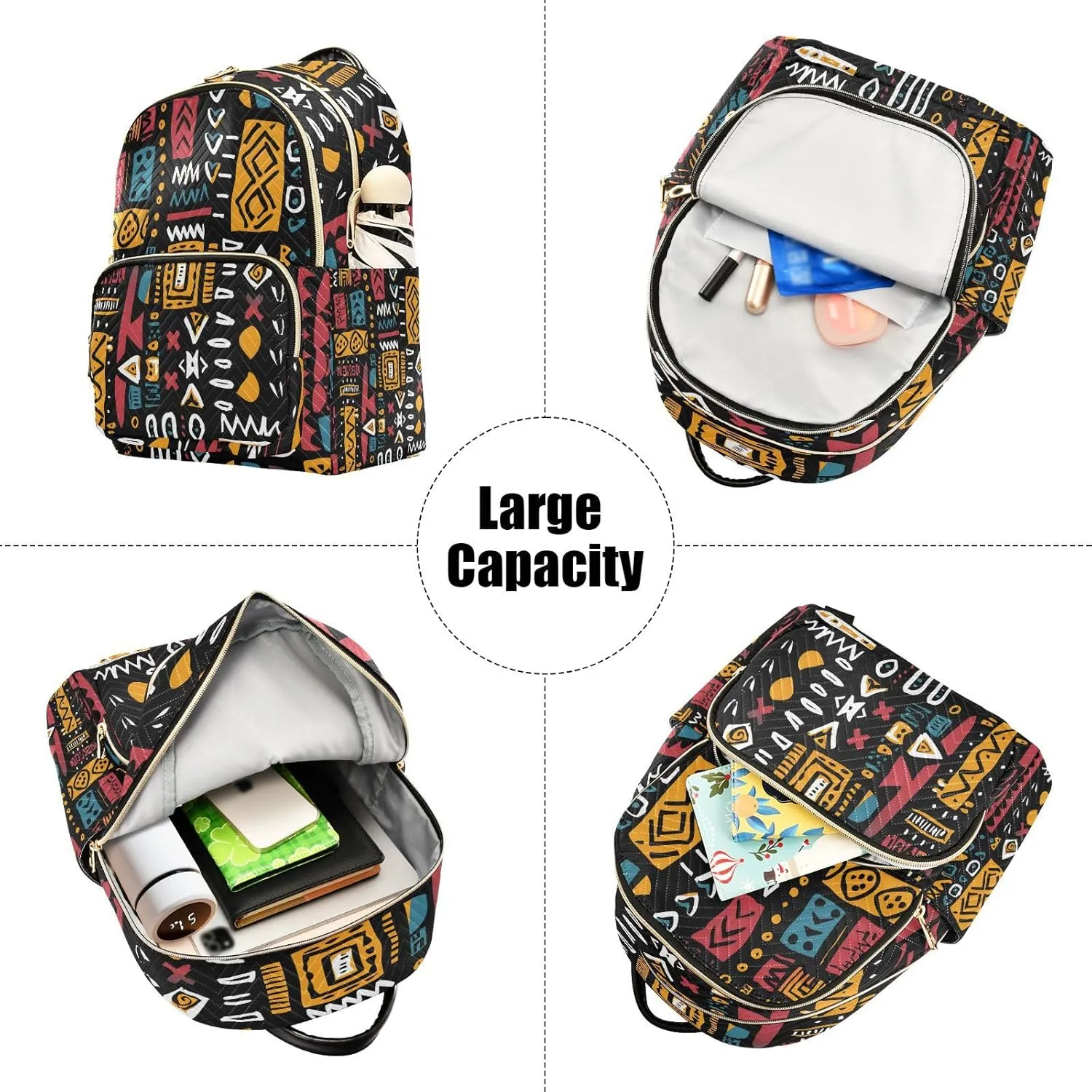ALAZA Women Mini Backpack Purse Bag Lightweight Casual Daily Travel Backpack African Ethinic Geometric Print Back Pack Fashion Multipurpose Shoulder Bag,S