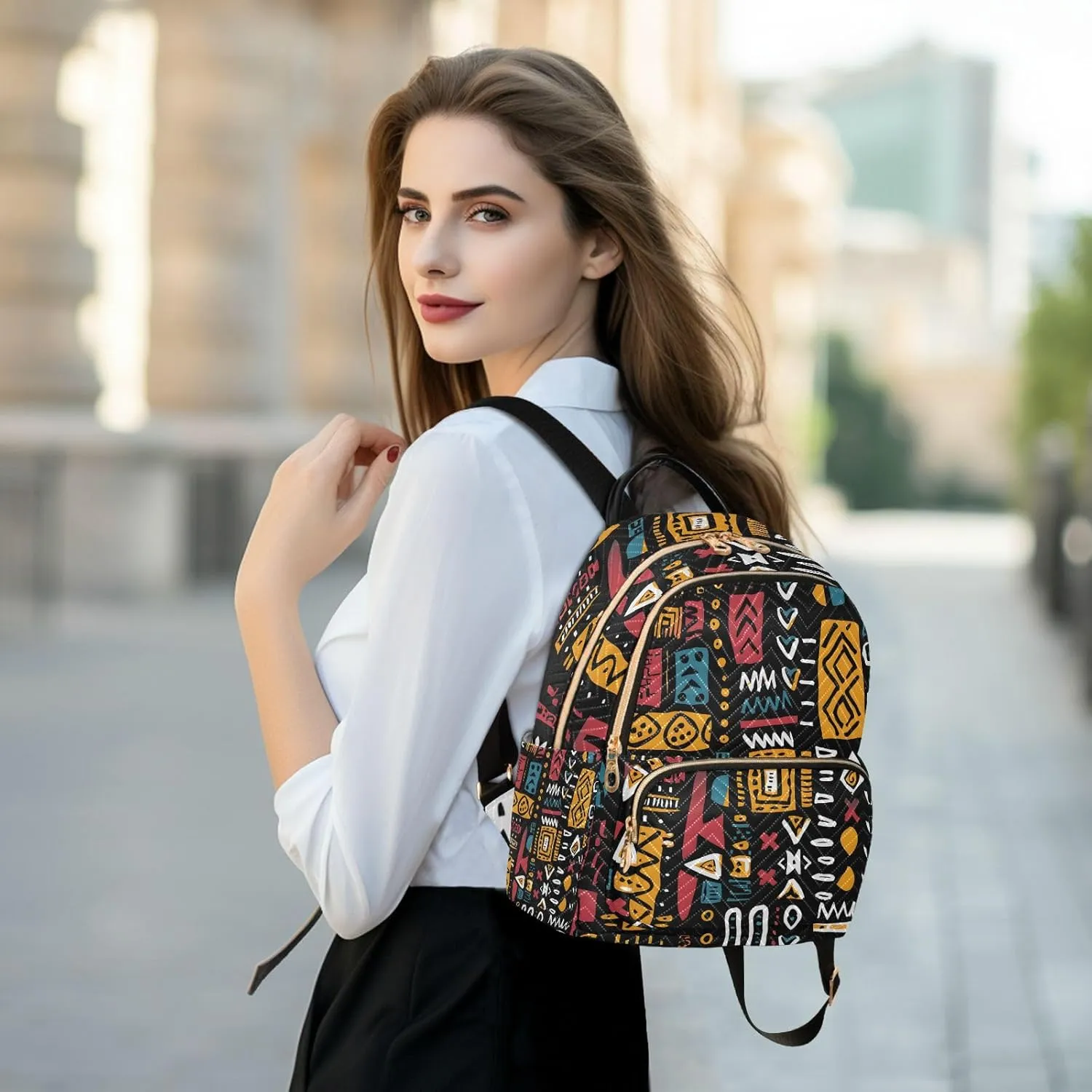 ALAZA Women Mini Backpack Purse Bag Lightweight Casual Daily Travel Backpack African Ethinic Geometric Print Back Pack Fashion Multipurpose Shoulder Bag,S