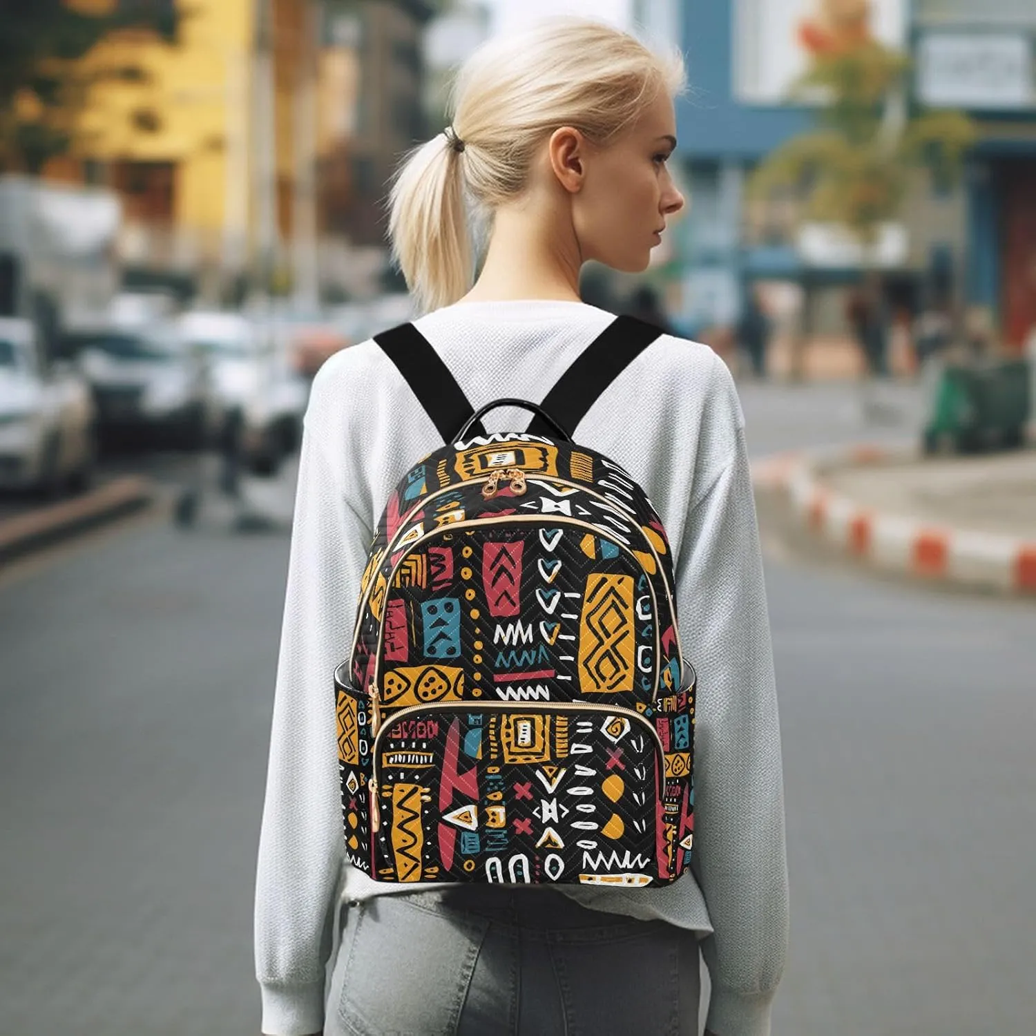 ALAZA Women Mini Backpack Purse Bag Lightweight Casual Daily Travel Backpack African Ethinic Geometric Print Back Pack Fashion Multipurpose Shoulder Bag,S
