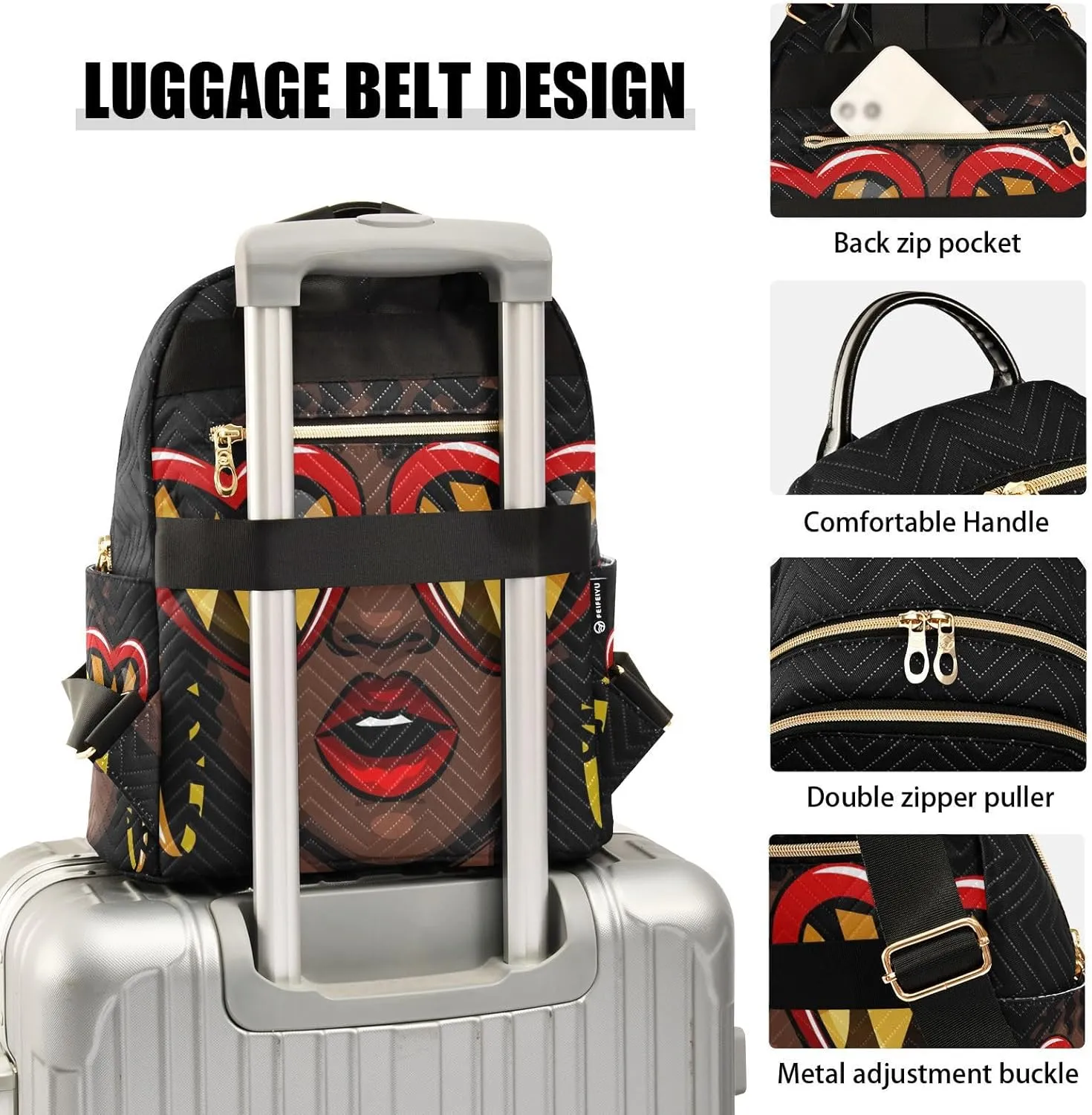 ALAZA Women Mini Backpack Purse Bag Lightweight Casual Daily Travel Backpack Afro American Woman Back Pack Fashion Multipurpose Shoulder Bag,S