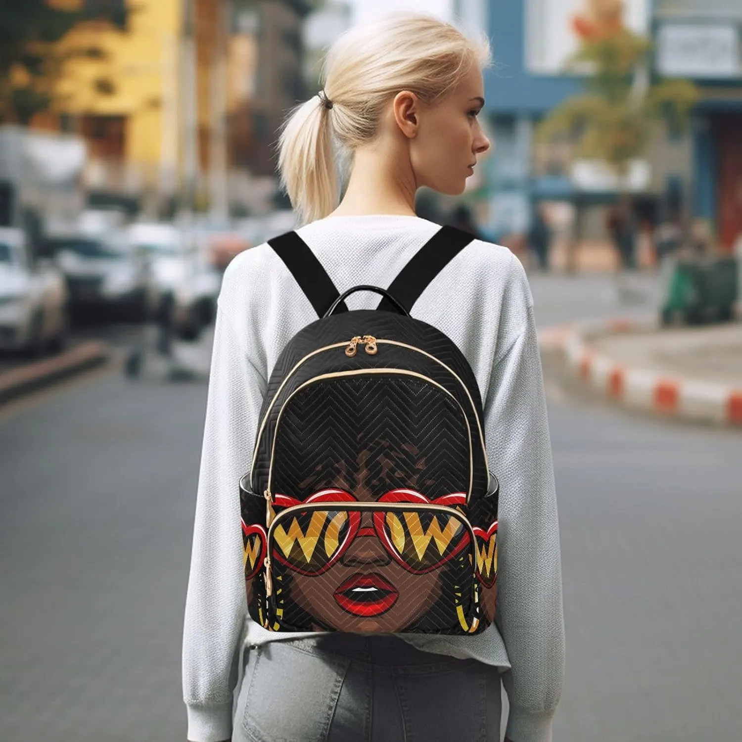 ALAZA Women Mini Backpack Purse Bag Lightweight Casual Daily Travel Backpack Afro American Woman Back Pack Fashion Multipurpose Shoulder Bag,S