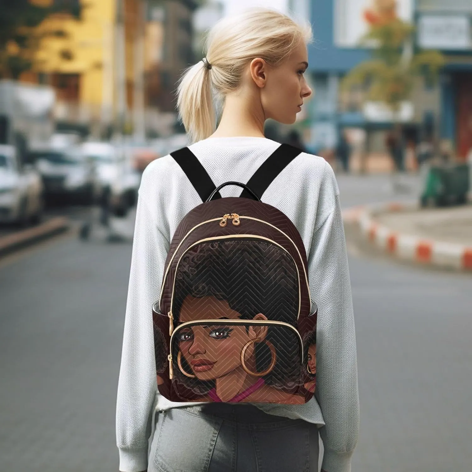 ALAZA Women Mini Backpack Purse Bag Lightweight Casual Daily Travel Backpack Beautiful African American Girl Back Pack Fashion Multipurpose Shoulder Bag,S