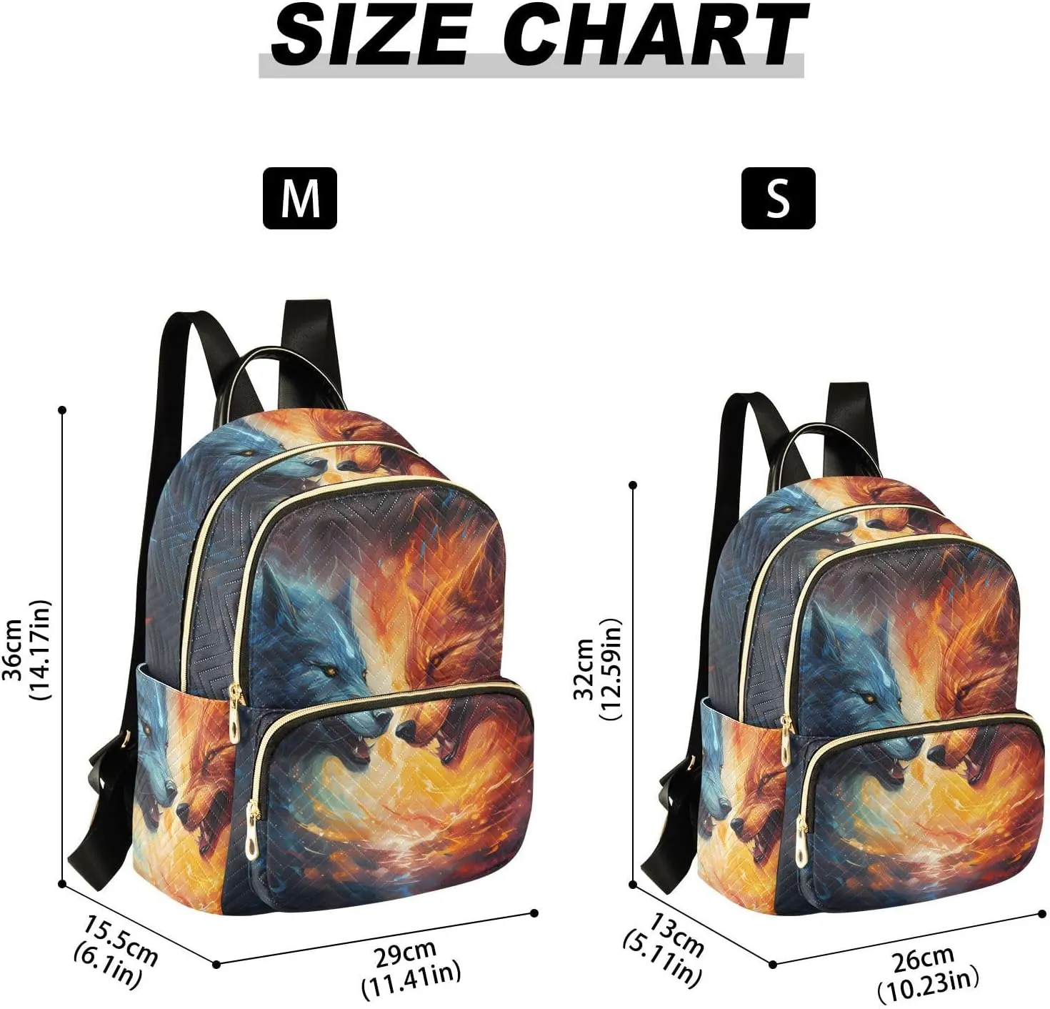 ALAZA Women Mini Backpack Purse Bag Lightweight Casual Daily Travel Backpack Blue and Orange Fire Wolfs Back Pack Fashion Multipurpose Shoulder Bag,M