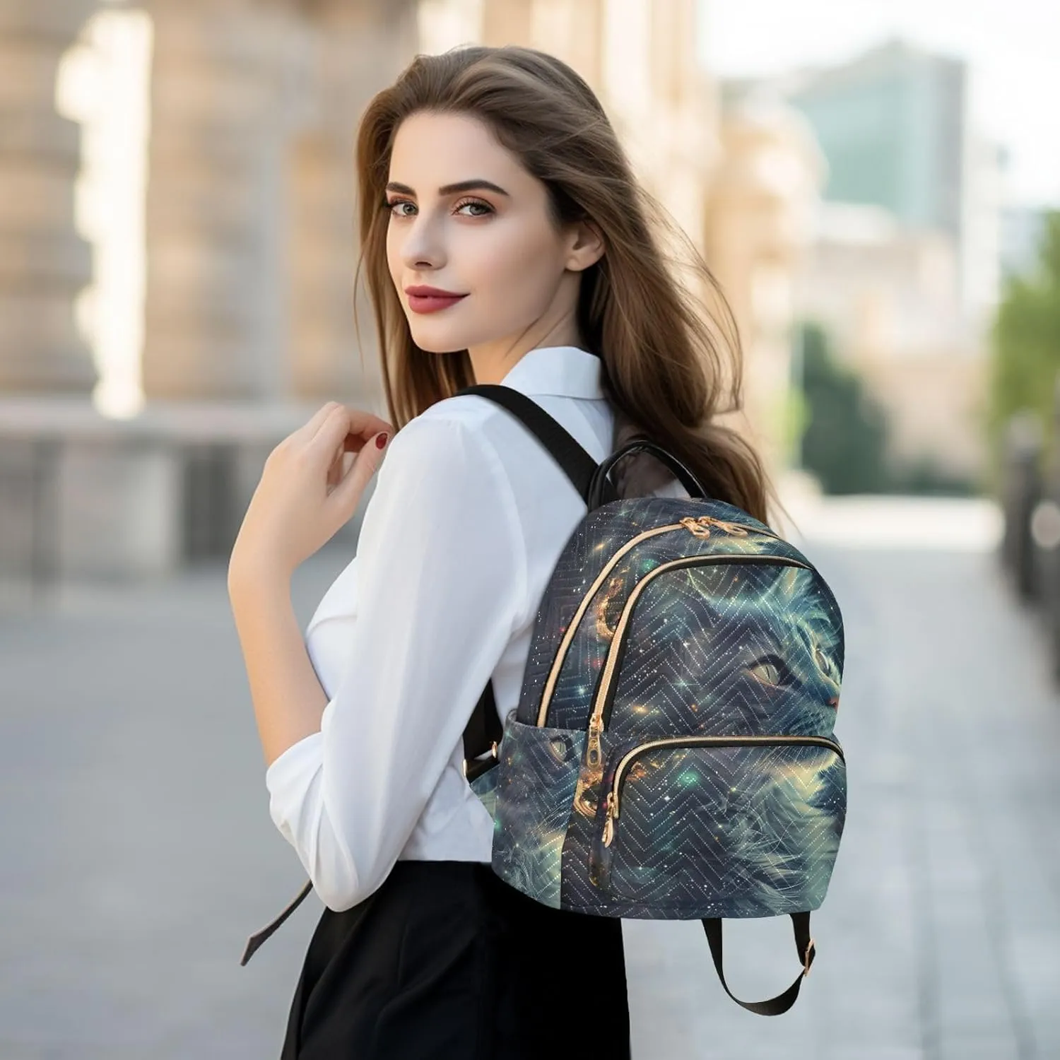 ALAZA Women Mini Backpack Purse Bag Lightweight Casual Daily Travel Backpack Cat Starry Sky Back Pack Fashion Multipurpose Shoulder Bag,M