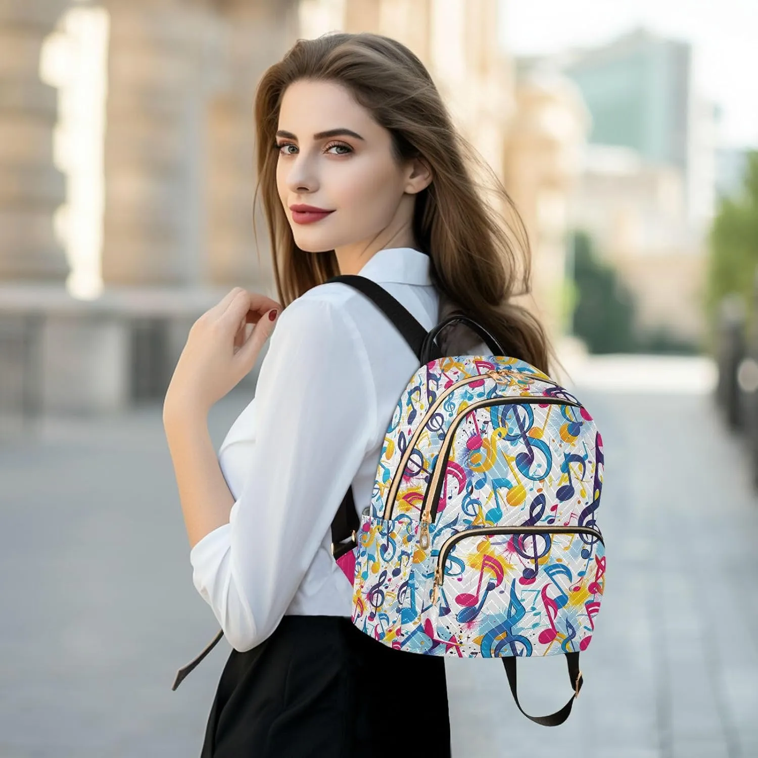 ALAZA Women Mini Backpack Purse Bag Lightweight Casual Daily Travel Backpack Colorful Music Notes Watercolor Back Pack Fashion Multipurpose Shoulder Bag,S