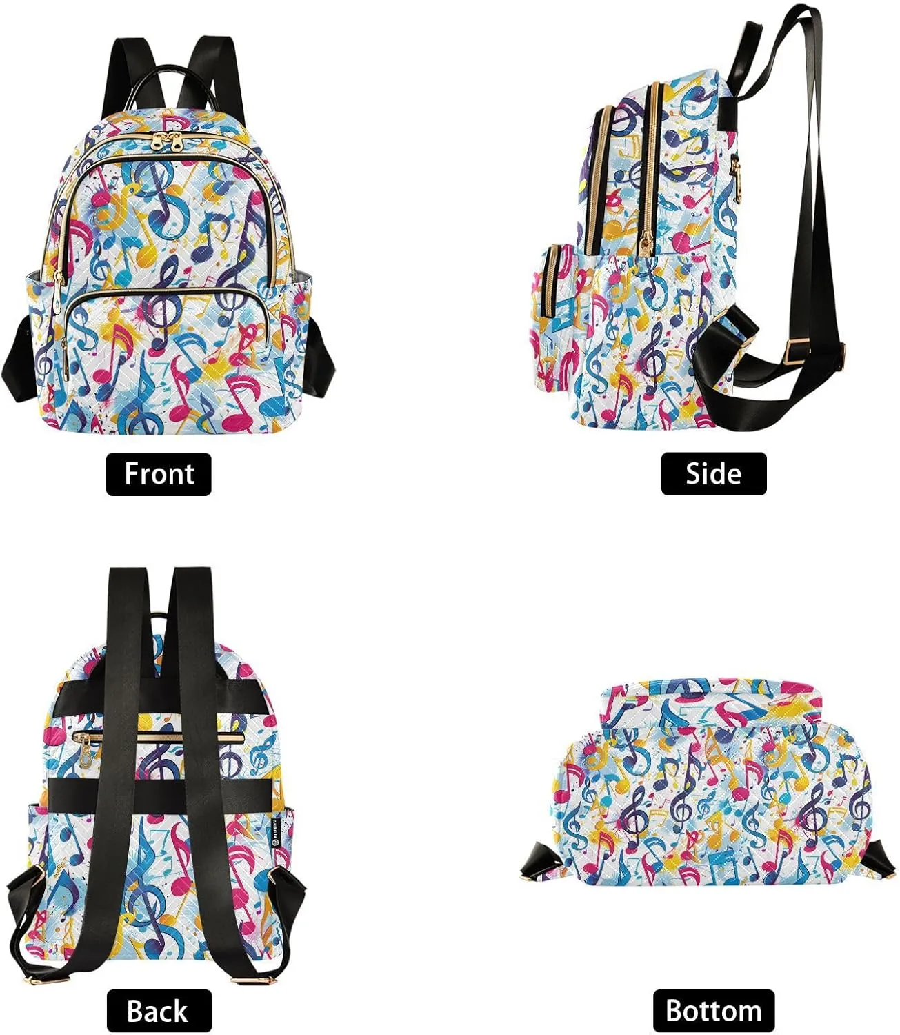 ALAZA Women Mini Backpack Purse Bag Lightweight Casual Daily Travel Backpack Colorful Music Notes Watercolor Back Pack Fashion Multipurpose Shoulder Bag,S