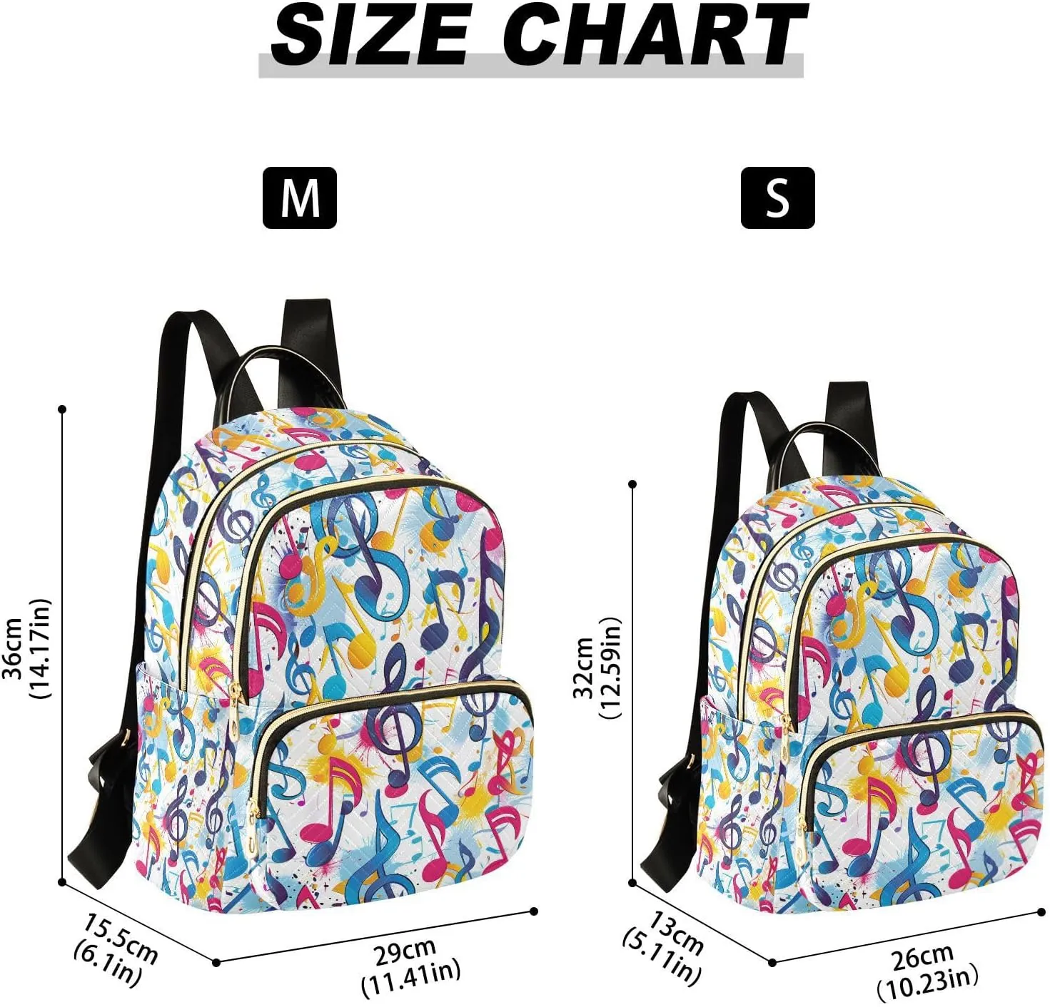 ALAZA Women Mini Backpack Purse Bag Lightweight Casual Daily Travel Backpack Colorful Music Notes Watercolor Back Pack Fashion Multipurpose Shoulder Bag,S