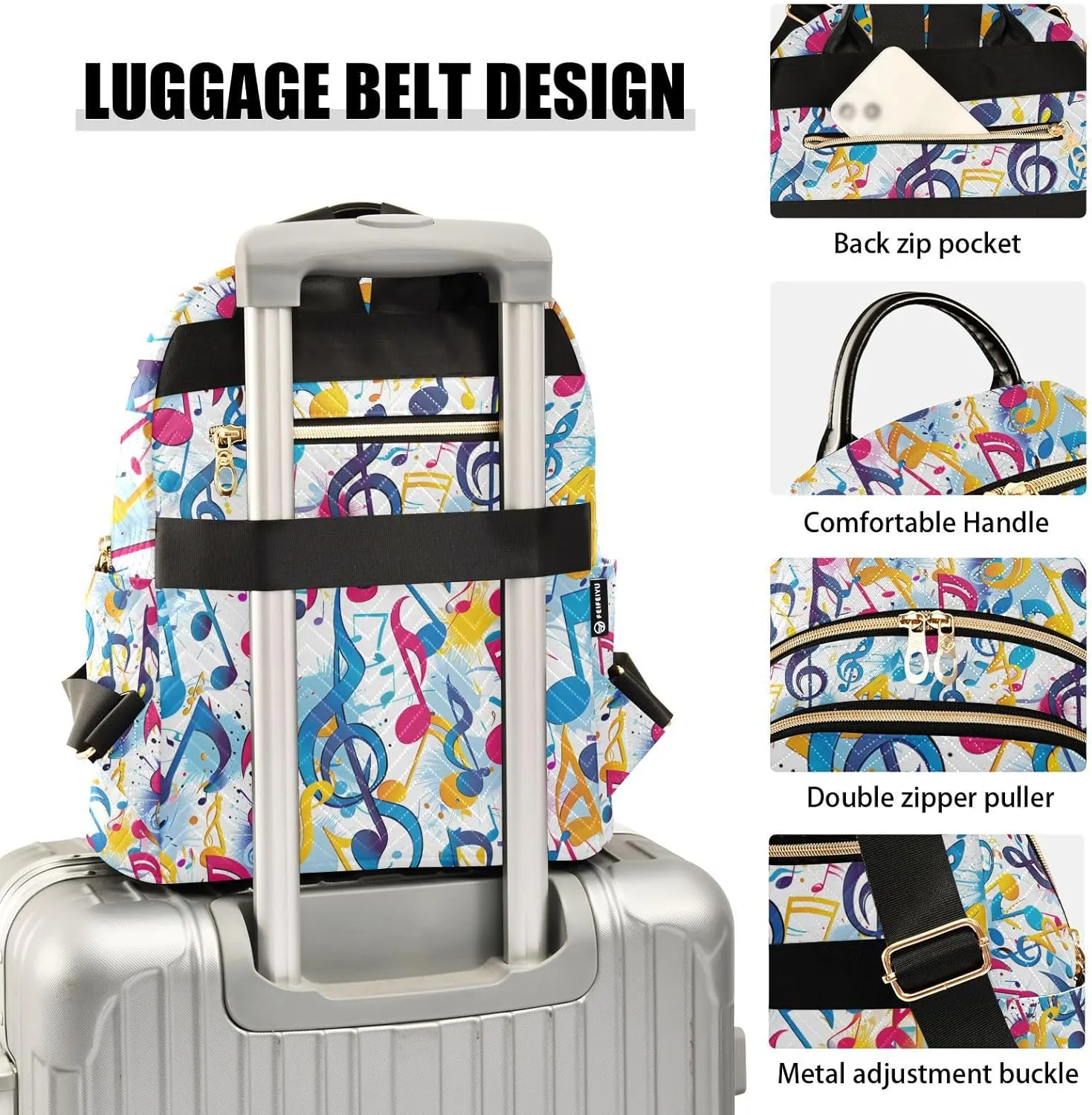 ALAZA Women Mini Backpack Purse Bag Lightweight Casual Daily Travel Backpack Colorful Music Notes Watercolor Back Pack Fashion Multipurpose Shoulder Bag,S