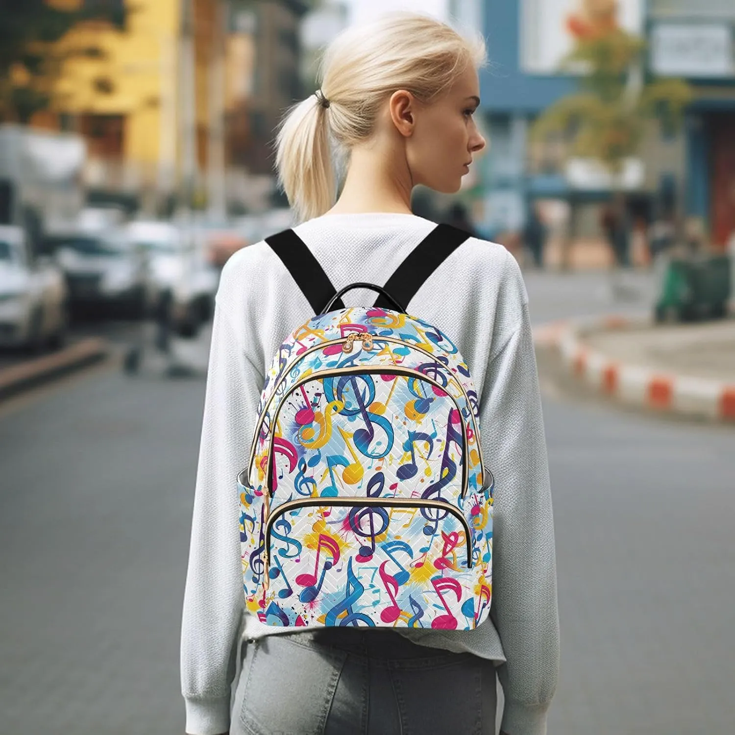 ALAZA Women Mini Backpack Purse Bag Lightweight Casual Daily Travel Backpack Colorful Music Notes Watercolor Back Pack Fashion Multipurpose Shoulder Bag,S