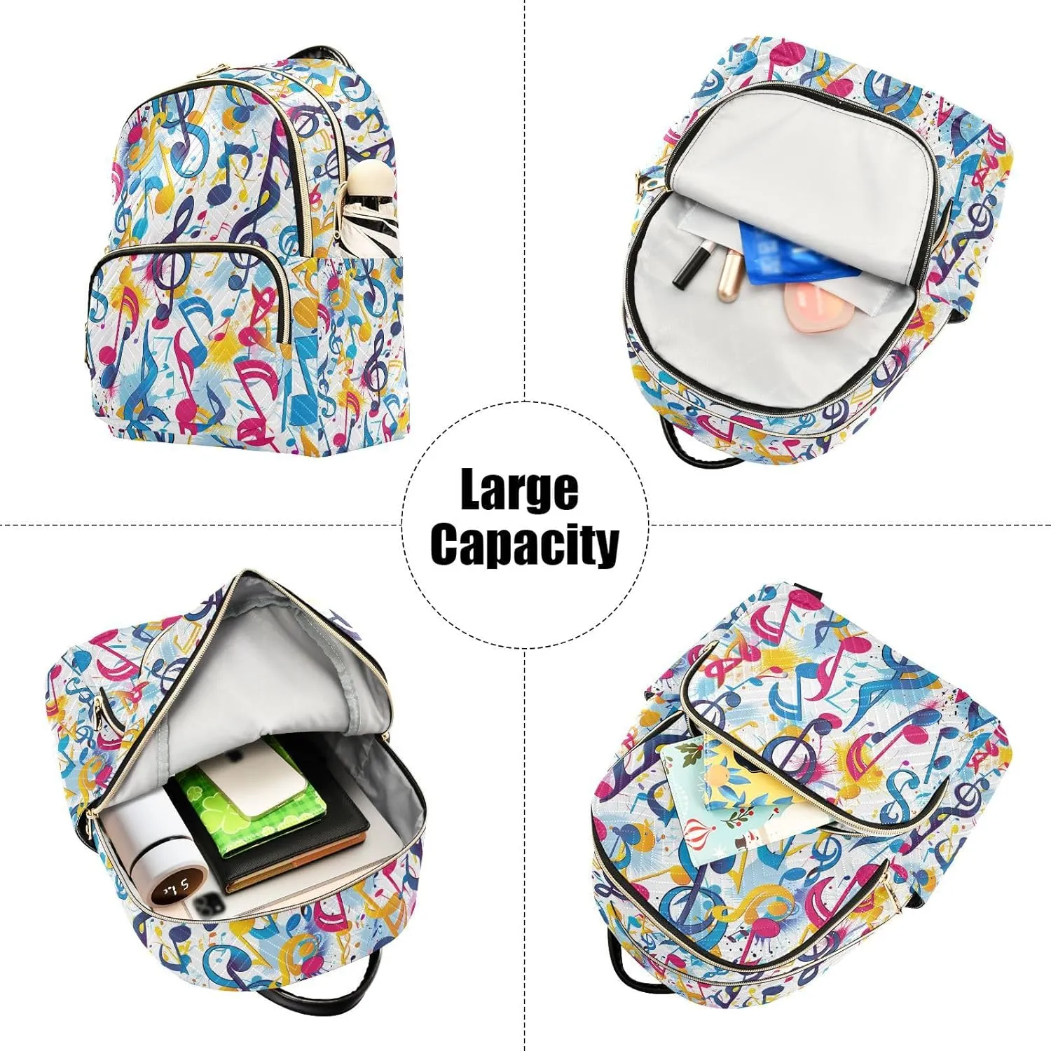 ALAZA Women Mini Backpack Purse Bag Lightweight Casual Daily Travel Backpack Colorful Music Notes Watercolor Back Pack Fashion Multipurpose Shoulder Bag,S