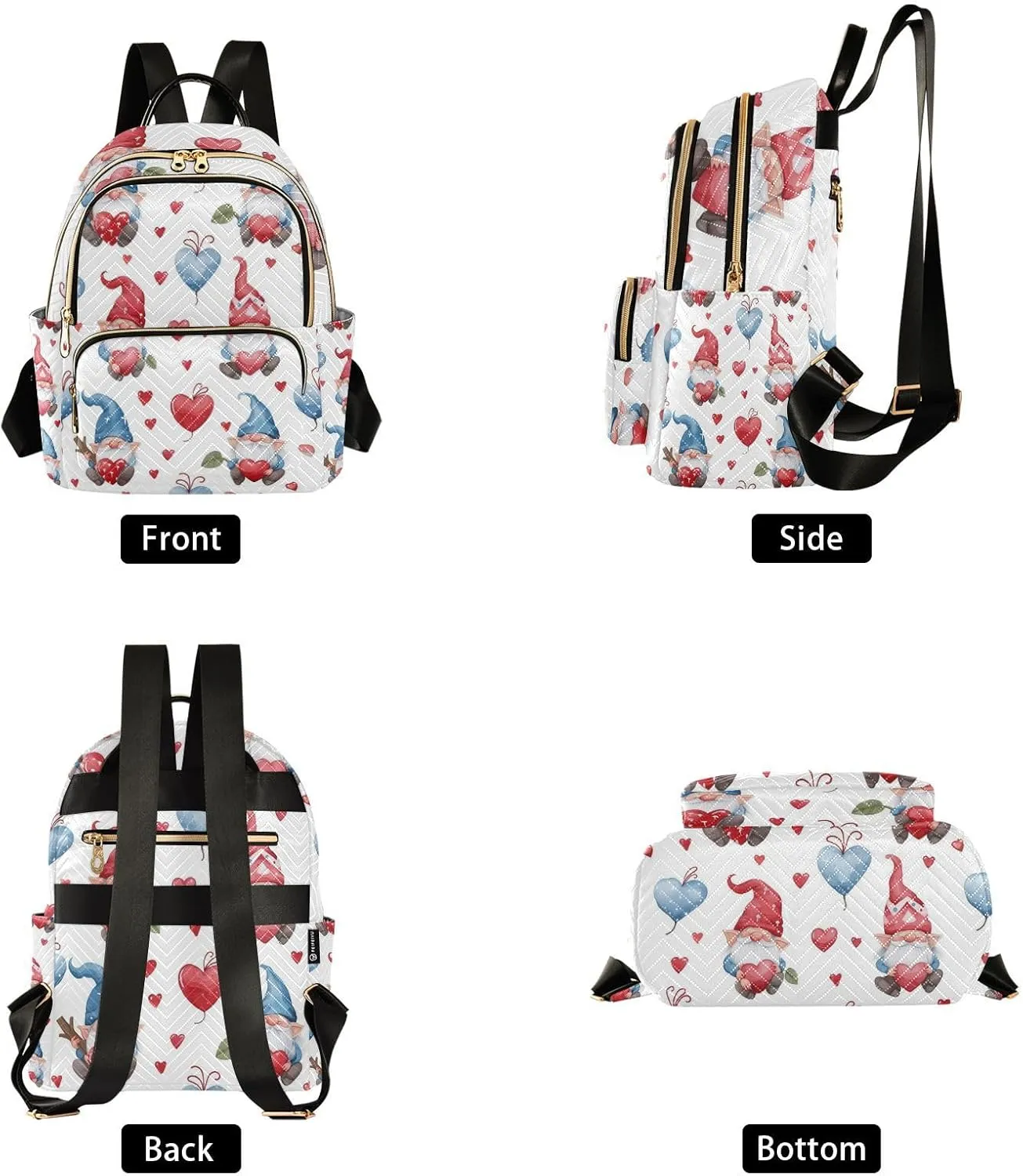 ALAZA Women Mini Backpack Purse Bag Lightweight Casual Daily Travel Backpack Cute Happy Gnome with Heart Back Pack Fashion Multipurpose Shoulder Bag,M