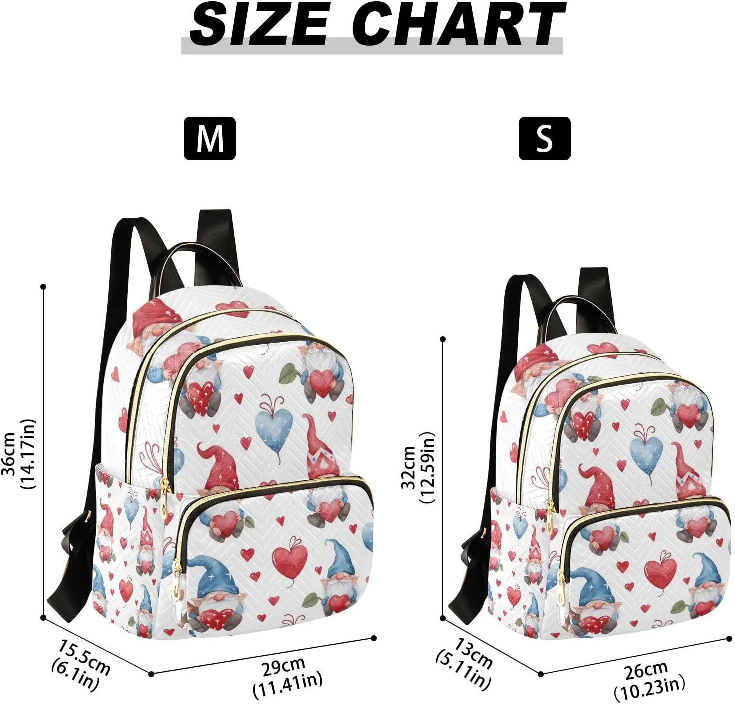 ALAZA Women Mini Backpack Purse Bag Lightweight Casual Daily Travel Backpack Cute Happy Gnome with Heart Back Pack Fashion Multipurpose Shoulder Bag,M